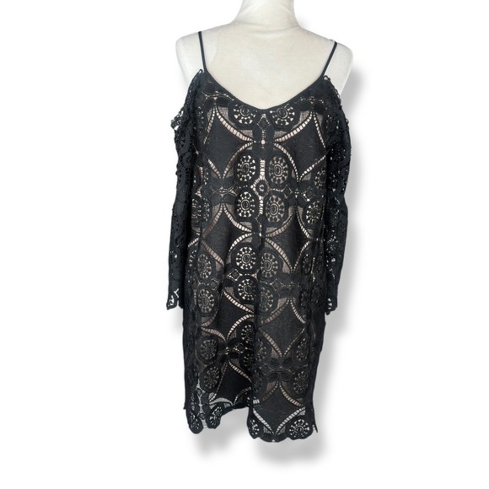 Black Lace Cold Shoulder Dress Womens Size Large Cocktail Party Whimsigoth Goth‎